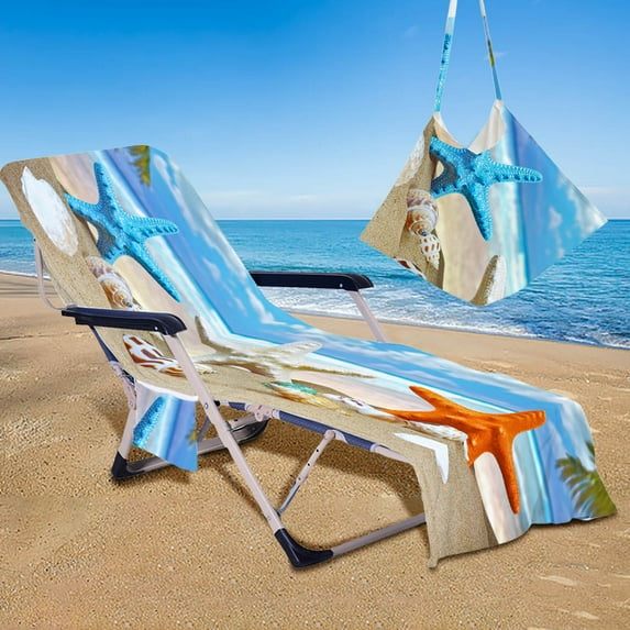 Fwttom Lounge Chair Towel Cover, Beach Chair Cover Beach Bag with Side Pockets Microfiber Lounge Chair Beach Towel Chair Cover
