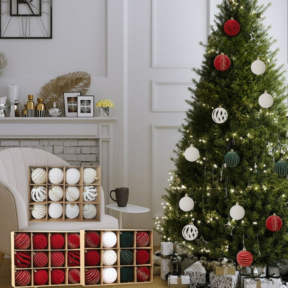 Fwttom Luxury Flocked Christmas Ball Ornaments Set of 12 - Elegant Shatterproof Holiday Xmas Tree Decorations Soft Velvet Finish for Indoor Home and Party Festive Decor, 2" Multicolor