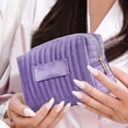 thumbnail image 1 of Fwttom Makeup Bag, Portable Large-capacity Toiletry Bag, Embroidered Striped Velvet Cosmetic Storage Organizer for Women Men, Purple, 1 of 6