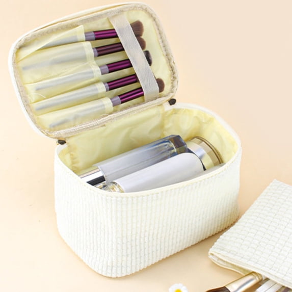 Fwttom Makeup Bag, Travel Toiletry Bag Make Up Pouch, Portable Large-capacity Cosmetic Storage Organizer for Women Men Travel Essentials, White