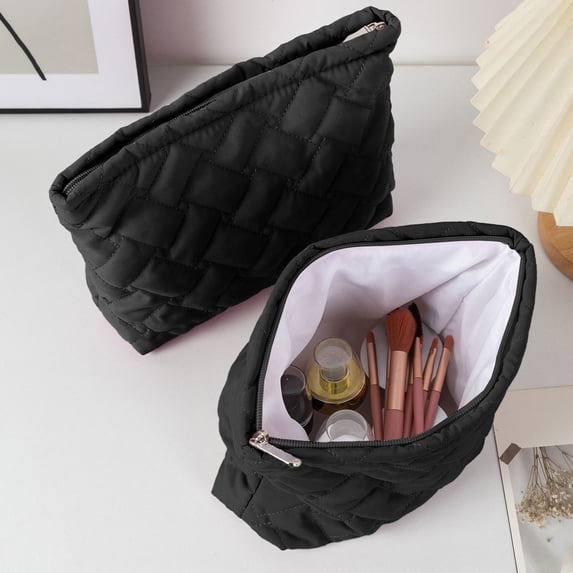Fwttom Makeup Bag, Travel Toiletry Bag Make Up Pouch, Portable Large-capacity Cosmetic Storage Organizer for Women Travel Essentials, Black