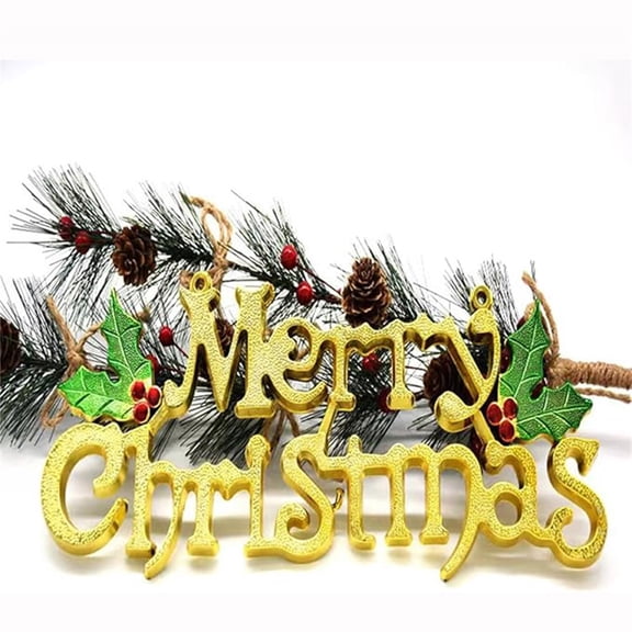Fwttom Merry Christmas Signs, Christmas Tree Decorations Hanging Letterboard with Leaf , Gold & Silver Shiny Merry Letter Card for Hanging Christmas Ornaments