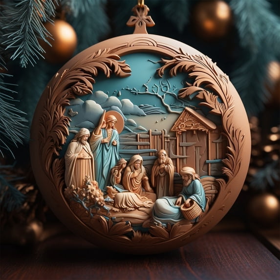 Fwttom Nativity Scene Ornaments, Christmas Tree Decorations Hanging Holy Religious Holiday Gifts, Christmas Ornaments Three-dimensional Acrylic Pendant for Xmas Tree, Party & Home Decor, 2.76 inches