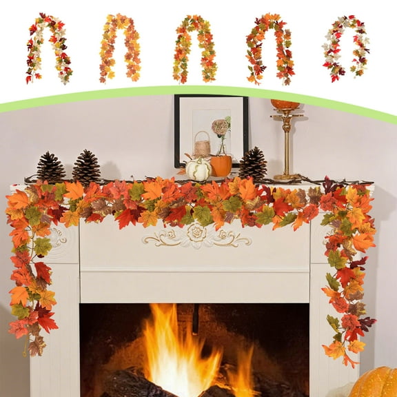Fwttom Outdoor Faux Plants - Fall Garland Maple Leaf, 69Inch Hanging Vine Garland Artificial Autumn Foliage Garland Thanksgiving Decor for Home Wedding Party Christmas
