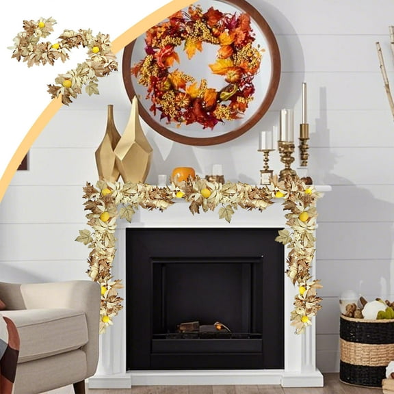 Fwttom Outdoor Faux Plants - Fall Garland Maple Leaf, 69Inch Hanging Vine Garland Artificial Autumn Foliage Garland Thanksgiving Decor for Home Wedding Party Christmas
