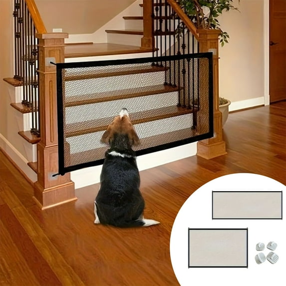 Fwttom Pet Gate, Cat Dog Gate Indoor Protection Fence Isolation Net No Drilling with Grommet, Home Use Pet Gate Indoor for Staircase Entrance, Bathroom, Kitchen