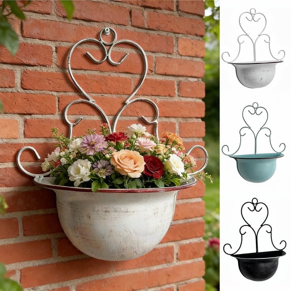 Fwttom Plant Pots, Vintage Iron Hanging Plastic Flower Pots for Outdoor Plants, Planter Container for Windowsill Balcony Home Decoration, Blue