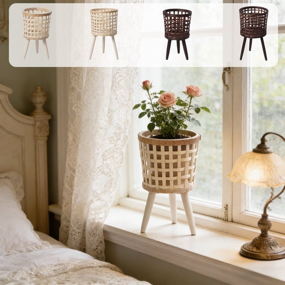 Fwttom Plant Pots, Woven Stand Flower Pots for Indoor Plants, Planter Container for Windowsill Balcony Home Decoration, White