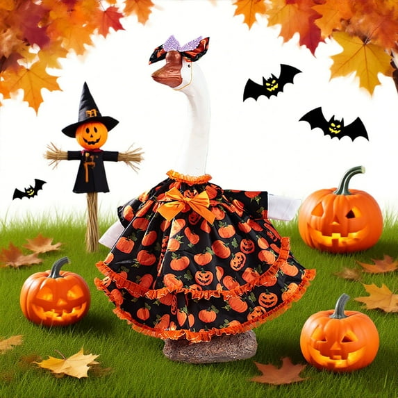 Fwttom Porch Goose Outfits for Halloween, Adorable Holiday Goose Outfits, Porch Goose Halloween Costume for Front Yard Displays & Halloween Party Decorations, Style E