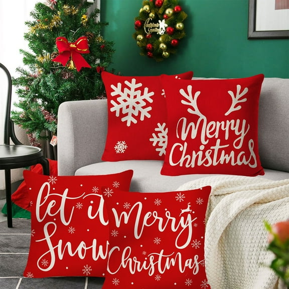 Fwttom Red Christmas Pillow Covers 18 x 18 Inches, Christmas Throw Pillow Covers with Snowflake Pattern, Decorative Christmas Pillow Cases for Winter Holiday Home