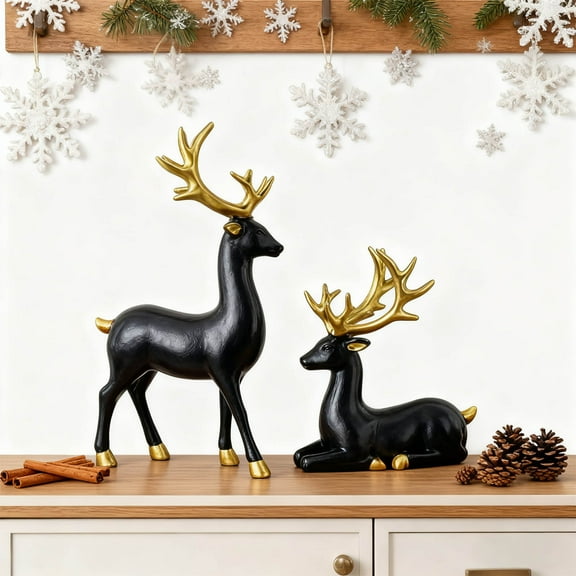 Fwttom Reindeer Christmas Decorations, 2 pcs Xmas Deer Exquisite Tabletop Home Decor, Reindeer Ornaments for Holiday Party Living Room Wine Cabinet Office Desk Decor