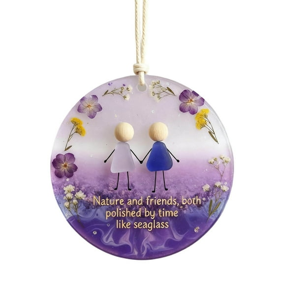 Fwttom Round Sea Glass Friendship Ornaments for Women Friends - Acrylic Best Friend Gifts 2D Hanging Ornaments, Timeless Friendship Gifts for Birthday, Christmas, Thanksgiving, Holiday
