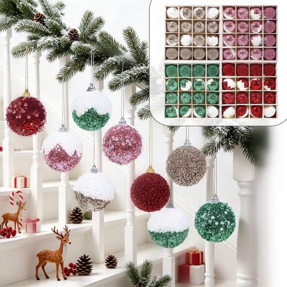 Fwttom Sequin Christmas Ball Ornaments Set of 16 Shatterproof Hanging Merry Christmas Tree Decorations for Holiday Gifts Xmas Decor, Gold