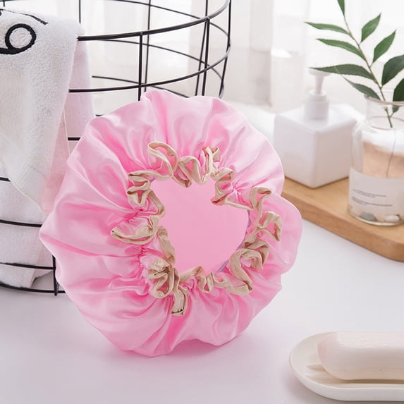 Fwttom Shower Cap, 2 pcs Shower Caps for Women Reusable Waterproof, Household Double-layer Plastic Shower Cap for Women Oil Resistanted Shampoo Bathe