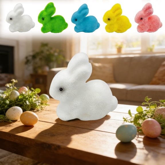 Fwttom Small Easter Bunny Spring Flocked Bunny Decor Farmhouse Party Ornament Easter Basket Stuffers
