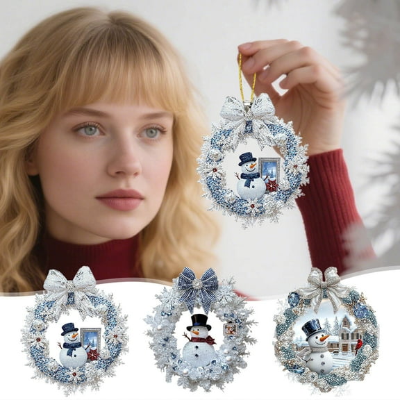 Fwttom Snowman Christmas Tree Ornaments - Acrylic Cute Snowman 2D Flat Hanging Christmas Decorations Xmas Tree Garland Wreath Decor, Exquisite Party Holiday Decorative Items