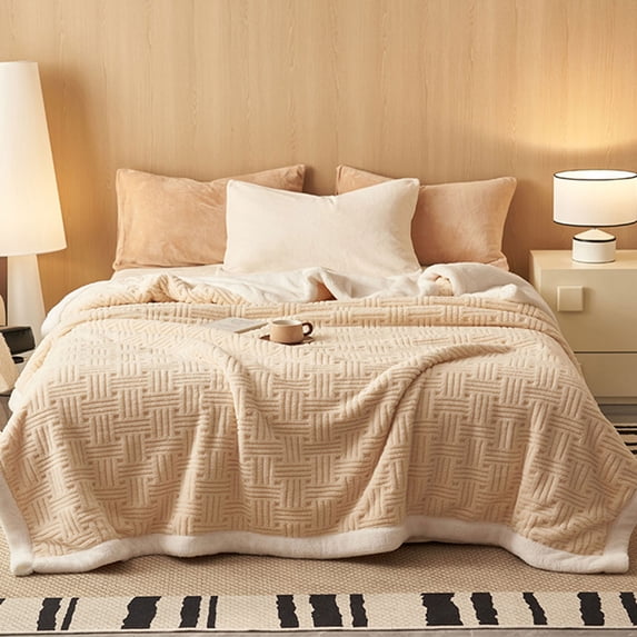 Fwttom Throw Blanket for Couch, 59 x 40 inches Knitted Blankets And Throws with Wind Fringe Design, Comfortable Cream Solid Color Blankets for Beds Sofa Home Decor