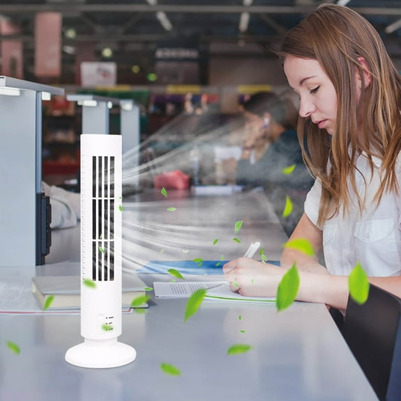 Fwttom Tower Fan - Quiet Bladeless Standing Fan 2 Speeds, Mini Portable Personal Desk Fan That Blow Cold Air, Fan for Bedroom Office Kitchen, 13"
