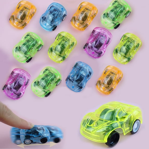 Fwttom Toy Cars for Toddlers 1-3, 12 pcs Pull Back Cars Toys Set with Multi Color Transparent Design, Assorted Cars Toddler Boy Toys for Family Playing