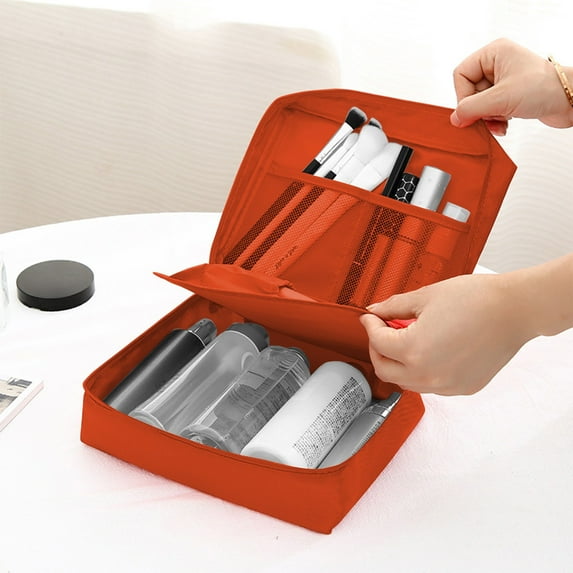 Fwttom Makeup Bag, Travel Toiletry Bag Large-capacity Make Up Pouch, Portable Double Layer Cosmetic Storage Organizer for Women Men, Black