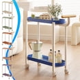 thumbnail image 1 of Fwttom Utility Carts With Wheels, 2-Tier Spacious Storage Shelves Rolling Cart for Small Spaces, Cream Colored Rolling Side Table for Bedroom Nightstand Living Room, Blue, 1 of 7