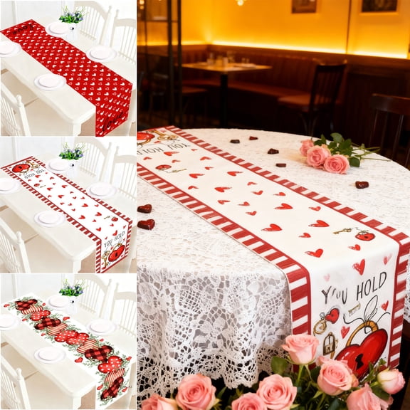 Fwttom Valentines Table Runner, Table Runners with Heart-shaped Design, Holiday Table Decoration for Valentines Day & Anniversary Restaurant Setting, 71 x 12.9 inches