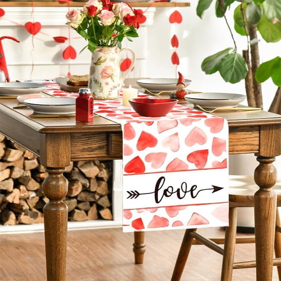 Fwttom Valentines Table Runner, Valentines Themed Table Runners, Holiday Dinner Table Decoration for Valentines Day & Anniversary Restaurant Setting, 71 x 11.8 inches