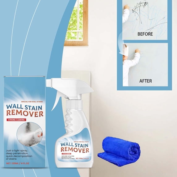 Fwttom Wall Cleaner Spray, Gentle Walls & Baseboards Cleaning Spray with Microfiber Cleaning Cloth, Safe All Purpose Cleaner for Cuts Grease, Erases Scuffs, Marks & Painting