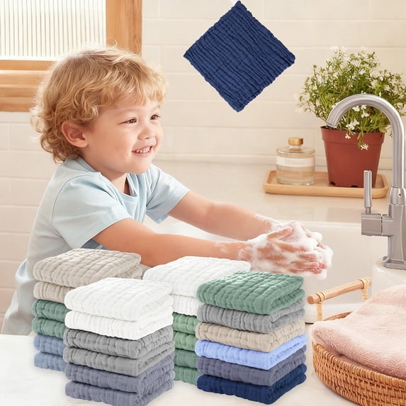 Fwttom Wash Cloths, 6 pcs Absorbent Dry Cotton Face Towels Set, Soft Portable Hand Towels for Bathroom, Showering, Gym & Hotel, 11.8 x 11.8"