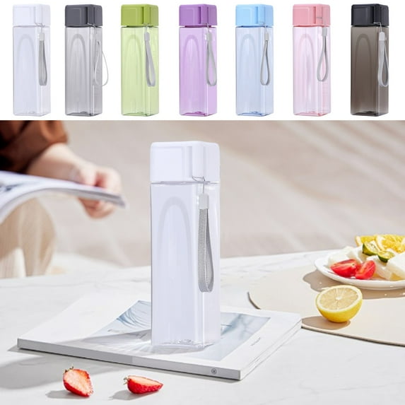 Fwttom Water Bottle - 16.9 oz Portable Water Bottles Clear Square Style, Practical Sports Water Bottle for Gym Office School Home