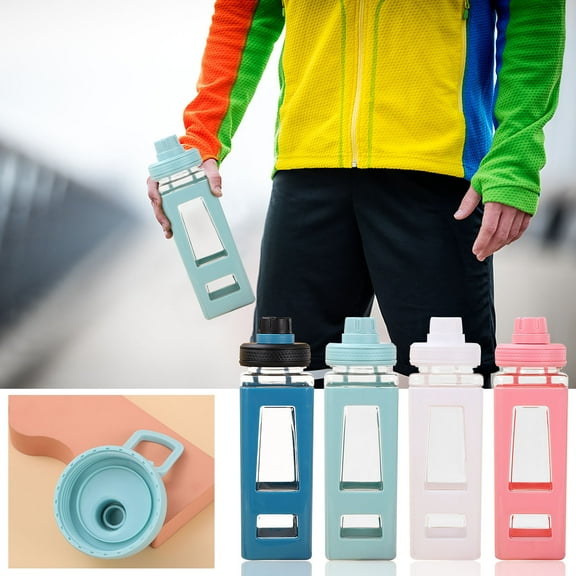 Fwttom Water Bottle - 25.3oz Clear Dual Cover Water Bottle, Handheld Non-Slip Portable Gym Water Bottle for Car Office School Home