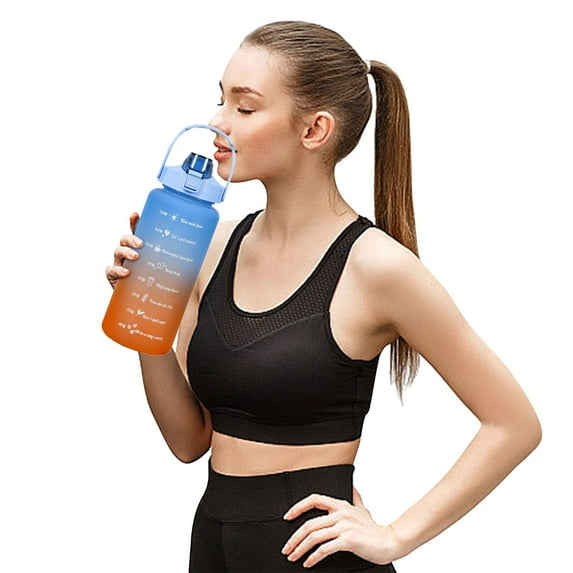 Fwttom Water Bottle - 67.6oz Extra Large Capacity Water Bottles with Detachable Straw Carrying Handle, Portable Two-Tone Color Gradient Sports Water Bottle for Car Gym Office School Home