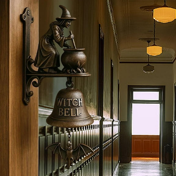 Fwttom Witch Doorbell - Spooky Halloween Decorations for Porch, Gothic Door Chime, Halloween Decor Door Bell with Antique Finish, Unique Holiday Party Themed Gift