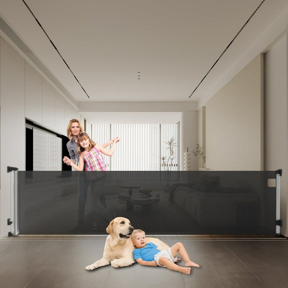 Fxcoia Retractable Baby Gate 71"Wide×38"Tall,Safety Mesh Dog Gates for Doorways & Stairs,Black