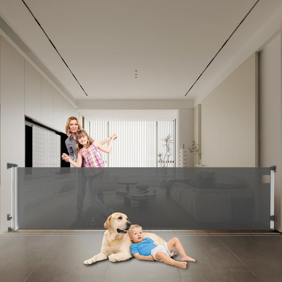 Fxcoia Retractable Baby Gate 71"Wide×38"Tall,Safety Mesh Dog Gates for Doorways & Stairs,Gray