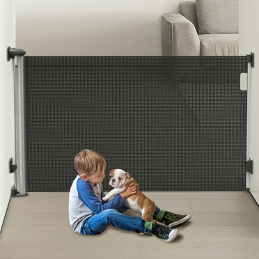 Fxcoia Retractable Gate,Safety Baby Gates Mesh Dog Gates for Doorways & Stairs 55" Wide 38" Tall Black