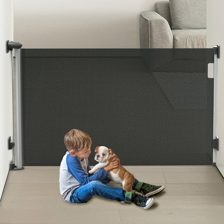 Fxcoia Retractable Baby Gate Mesh Dog Gates for Doorways Stairs Extends to 59 inch Wide 34 inch Tall Black Size 59 x 34