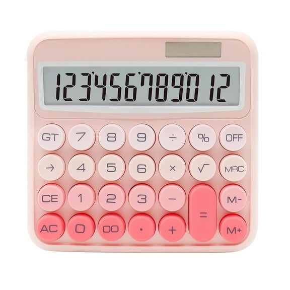 Fycan Calculator Student Cute Calculators Portable Easy Carry Cute Creative School Office Supplies 12 Digit Solar Battery Dual Power With LCD Large Display Calculator Desktop Calculator_1 (Pink)