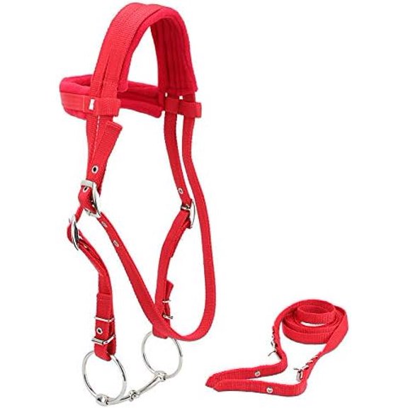 Fydun Horse Bridle with, Rein Red Harness Adjustable Headstalls Bridles & Reins Horse Bit with Soft Cushion Removable Snaffle$$Sport & Recreation Other