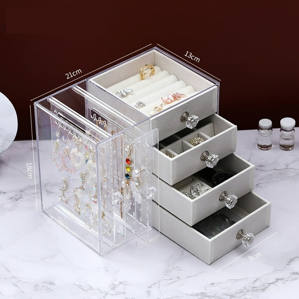 Fyearfly Acrylic Jewelry Box Clear Earring Organizer Storage Boxes