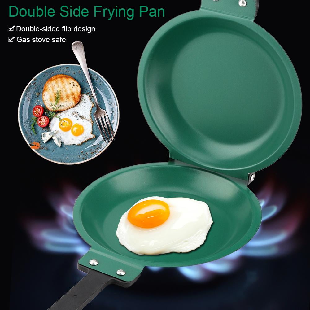 Fyearfly Double Sided Frying Pan, Green Non-Stick Ceramic Coating Flip Frying Pan Pancake Maker Ceramic Coating Bread Egg Pot Household Kitchen