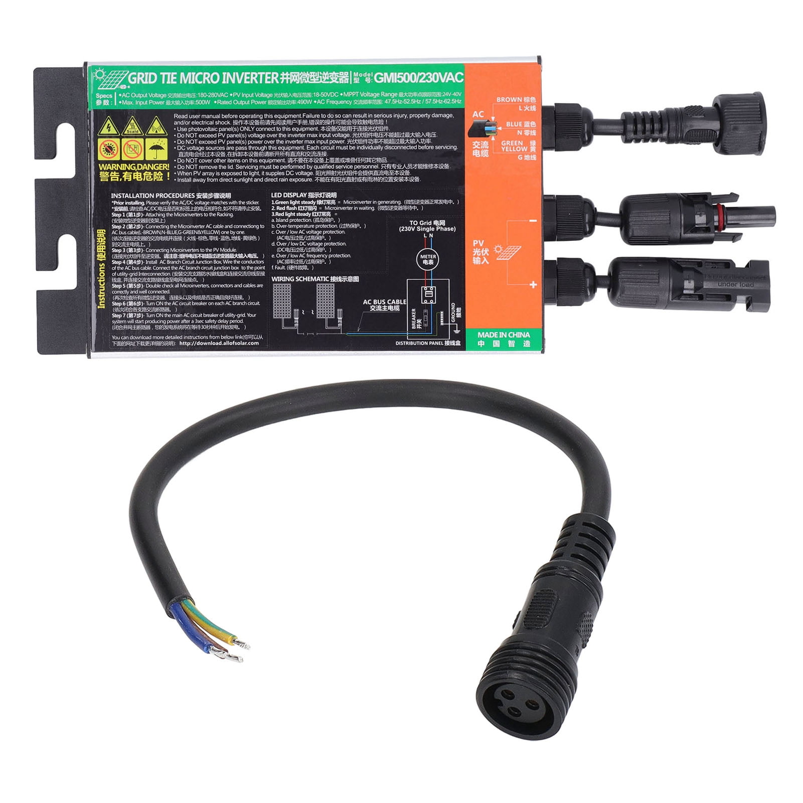 Fyearfly Grid Tie Inverter Solar Micro Inverter, 500W 230V Solar ...