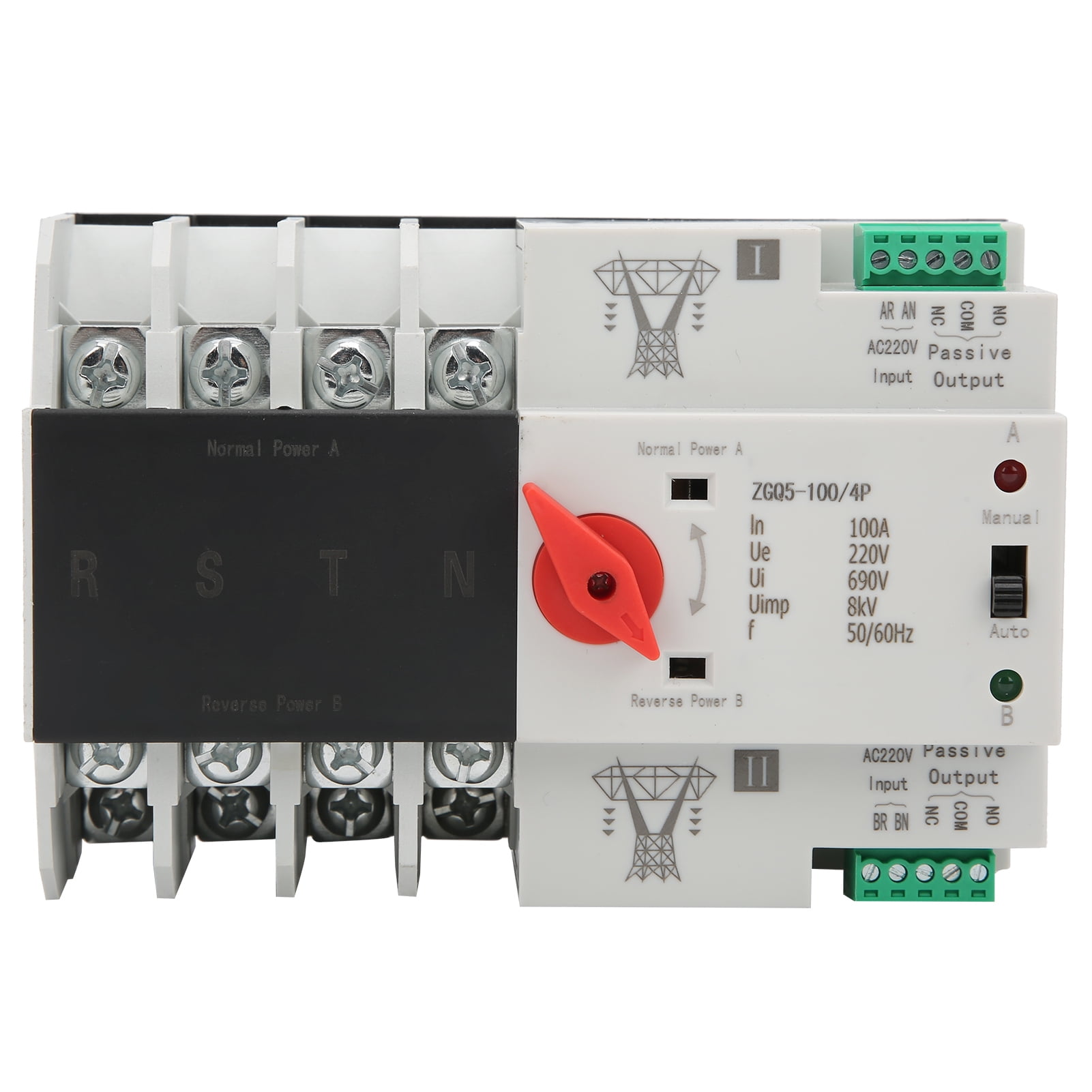 Fyearfly Mini ATS Automatic Transfer Switch, Dual Power Automatic Transfer Switch Circuit Breaker Changeover ZGQ5-100/4P 220V Electrical Selector Switches