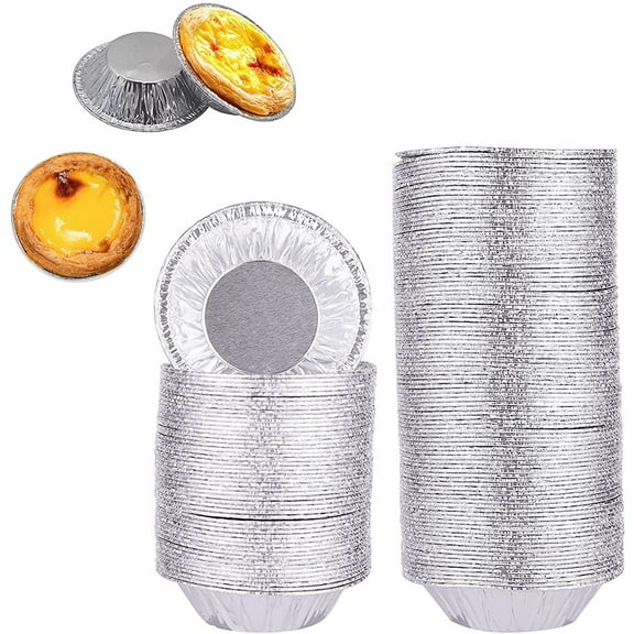 Fyeme 100Pcs Egg Tart Molds Aluminum Foil Egg Tart Pan Mini Round Pie Pans Tart Pan Mold Cupcake Case Tar Cake Mold Kitchen Bakeware Tools for Tart Pie Baking Cooking