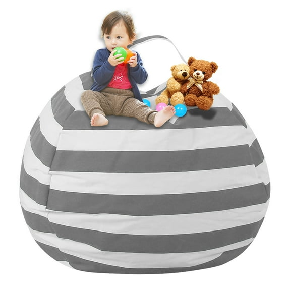 Fyeme 1Pcs Stuffed Animal Storage Bean Bag Cover 24" for Kids Room DIY Bean Bag Chair Covers-Gray