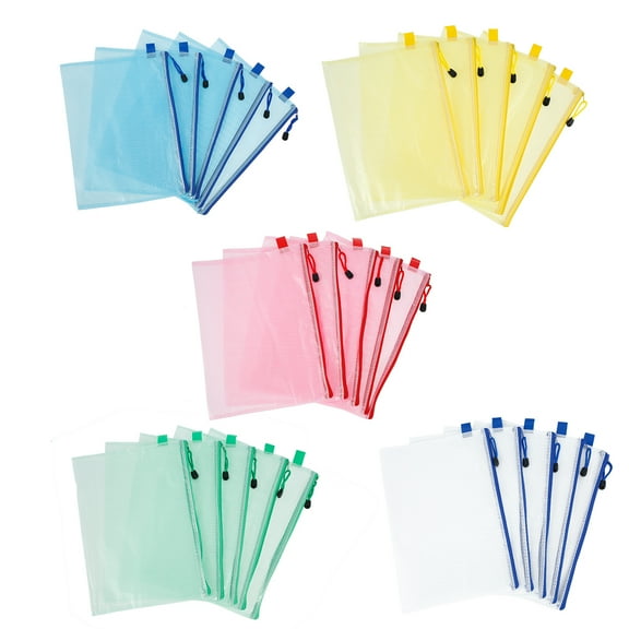 Fyeme 25Pcs Document Folder File Zipper Bags, Mesh Zipper Pouch, Mesh Document Bags with Zipper, Plastic Zip File Folders, Mesh Zipper Bags Extra Thick Mesh Zipper Lock Bag for File Storage