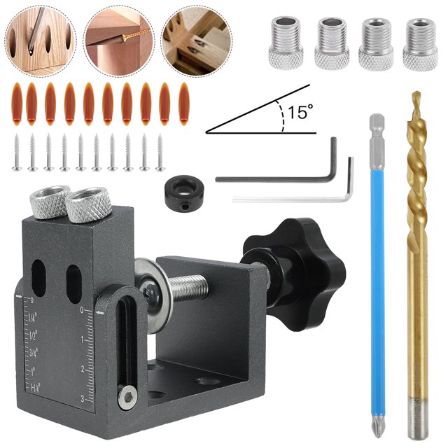 Fyeme 32PCS Adjustable Pocket Hole Jig Kit System Wood Working Joinery