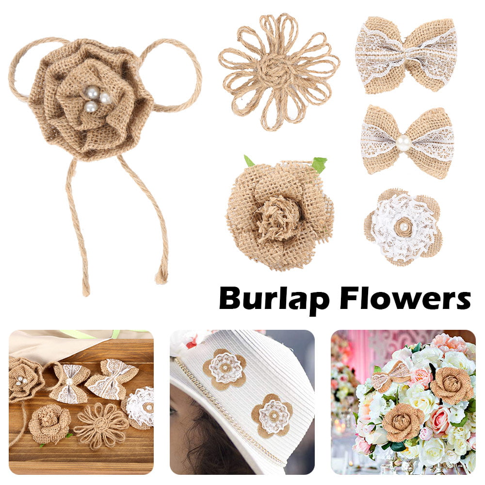 Fyeme 6Pack Burlap Flowers,Crafts Natural Handmade Rustic Rose Flower for  Burlap Decoration DIY Craft Bouquets 