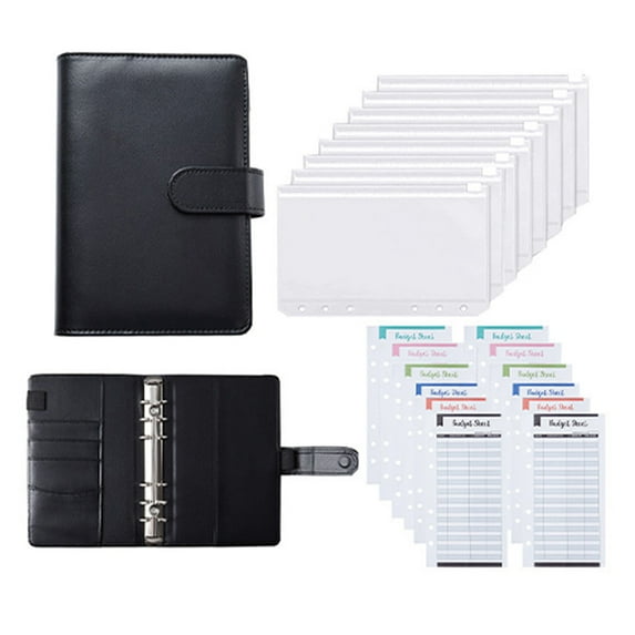 Fyeme A6 Budget Binder, Money Organizer for Cash, Waterproof Cash Budget Envelopes with PU Leather Pocket Budget Planner Organizer, 6 Rings Binder Cover