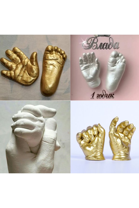 Baby Keepsake Hand & Foot Casting Kit DIY Plaster Statue Molding Kit 3D Hand Print Mold Powder Casting Kit Hand Holding Sculpture Kit Crafts for Family Adult Child Anniversary Gift